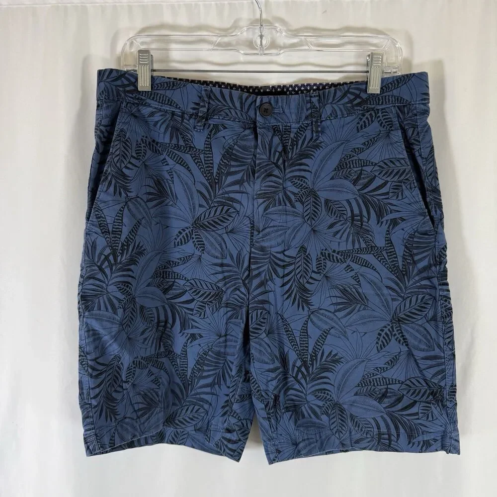 Banana Republic Aiden Fit Shorts Men's 32 Blue Floral Cotton Blend Flat Front